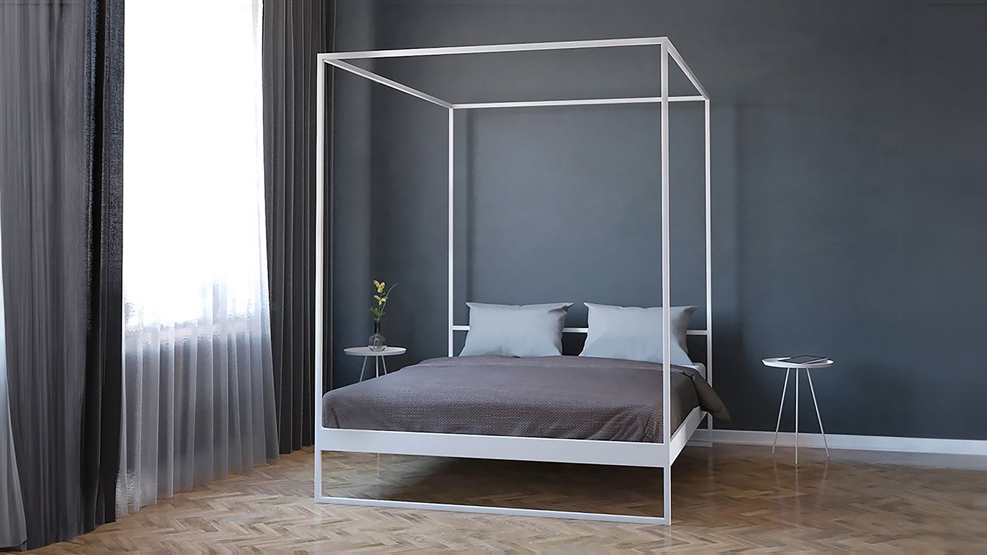 Hemelbed wit 160x200cm | Modern hemelbed  frame| Minimalistische design  bedden |Hemelbed metaal  | Metalen Hemelbed frame |  Modern design hemelbed |
Minimalistische Himmelbetten Weiss | Metall Himmelbett Weiss| Camas dosel minimalistas | Canopy bed 160x200cm White