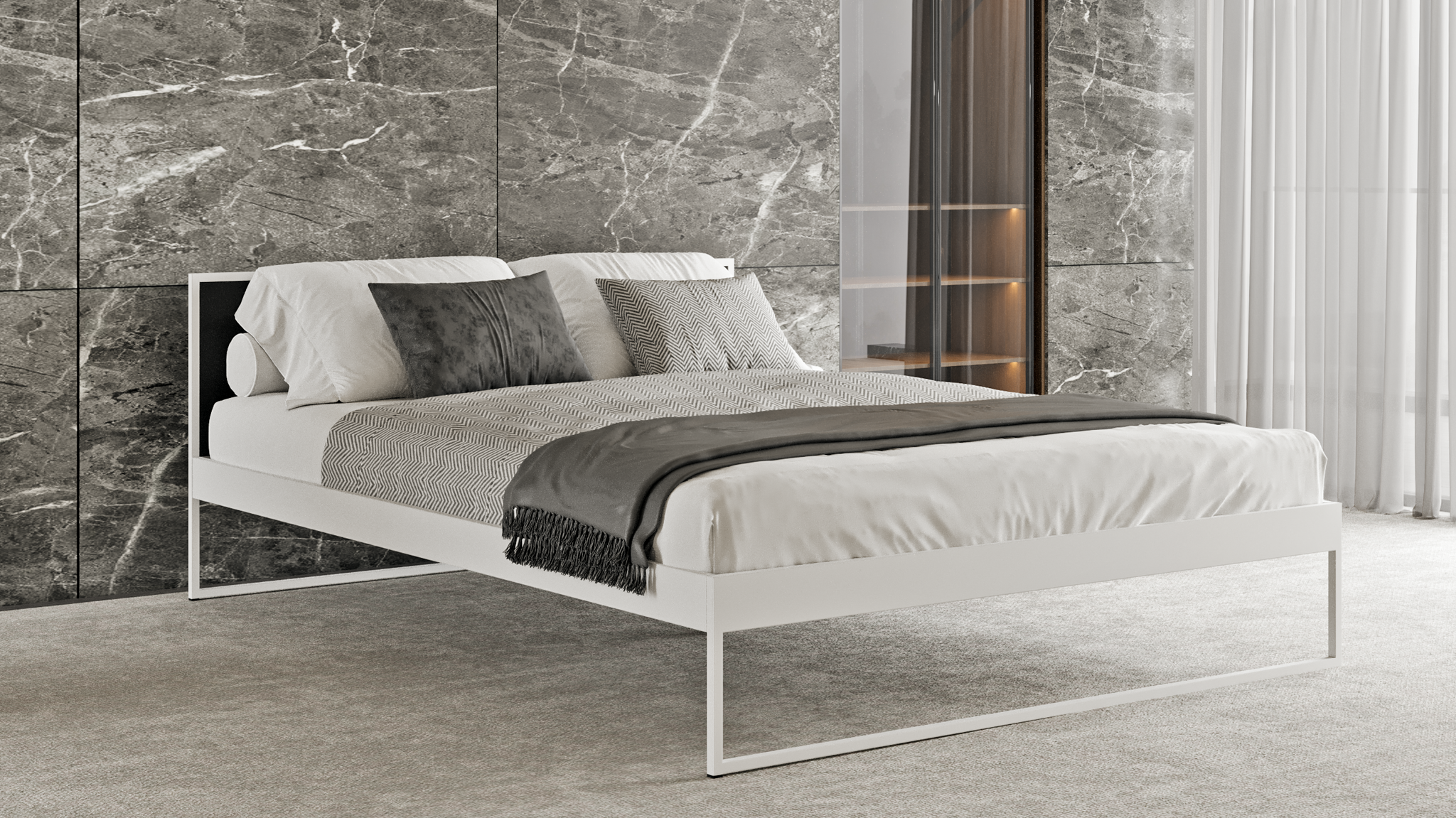 Modern metalen bed wit-zwart | Stalen bedden | Metalen bed 160x200cm| Minimalistische design bedden |metallbetten | Stahlbetten 160x200cm|Minimalistische Betten Weiss 160x200cm | Minimalist design beds | Camas minimalistas|  