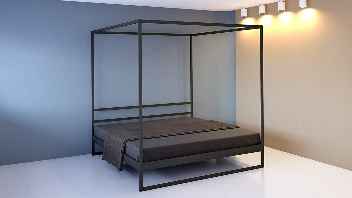 Hemelbed zwart| 160x200cm | Modern hemelbed | Minimalistisch design  hemelbedden | Hemelbed metaal  | Stalen Hemelbed |Himmelbett aus Stahl  |Minimalistische Himmelbetten| Metall Bett |  Cama dosel  minimalista negra |