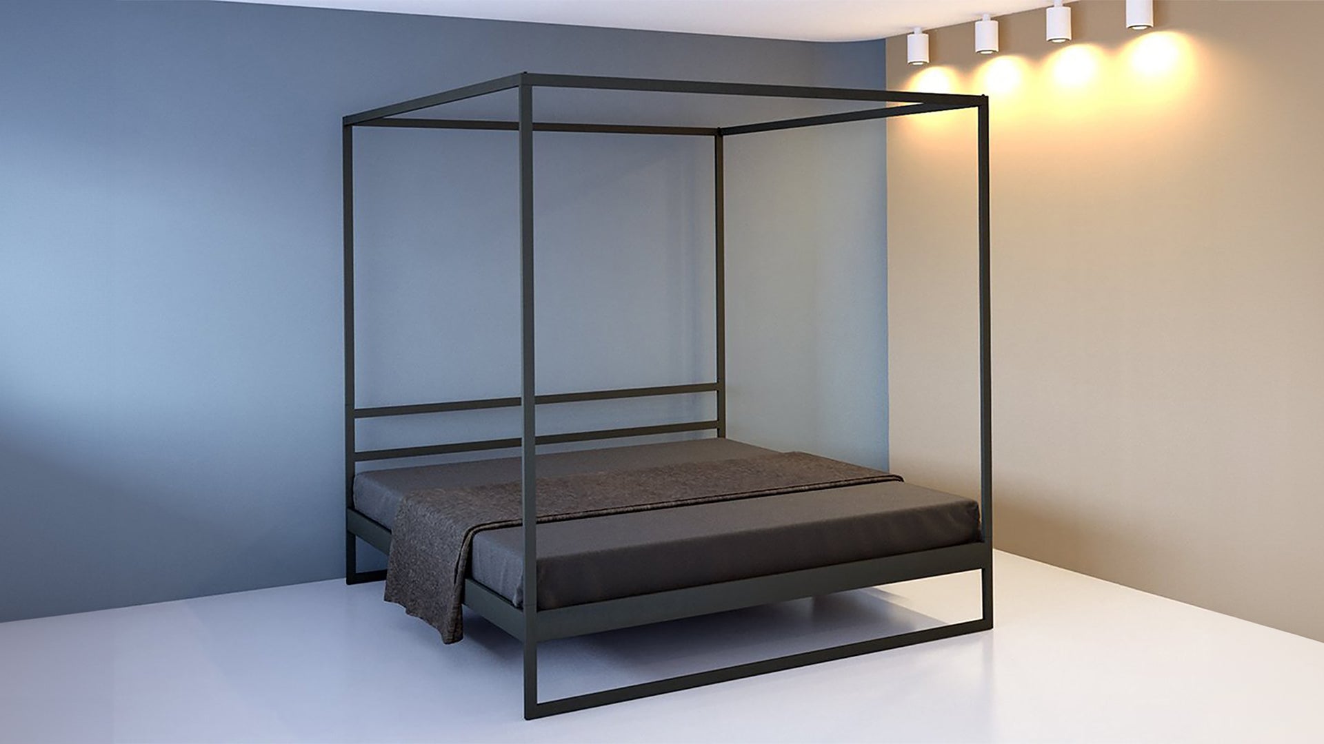 Hemelbed zwart| 160x200cm | Modern hemelbed  frame| Minimalistisch design  hemelbedden | Hemelbed frame metaal  | Stalen Hemelbed |Himmelbett aus Stahl  |Minimalistische Himmelbetten| Metall Bett |  Cama dosel  minimalista negra |