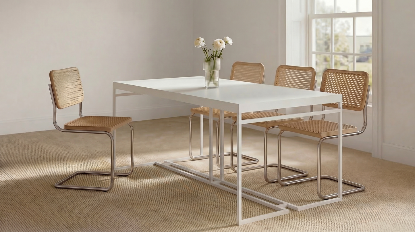 Minimalistisch design eettafel | Metalen eettafel | Witte strakke eettafel | Minimalistische Esstische | Esstisch aus Metall Weiß| minimal design eettafel | Mesas de comedor minimalistas | Minimalist design dining tables | 