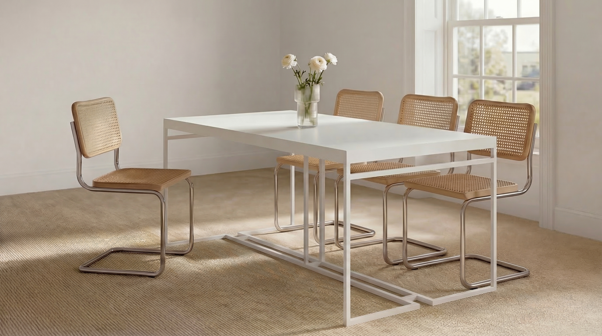Minimalistisch design eettafel | Metalen eettafel | Witte strakke eettafel | Minimalistische Esstische | Esstisch aus Metall Weiß| minimal design eettafel | Mesas de comedor minimalistas | Minimalist design dining tables | 