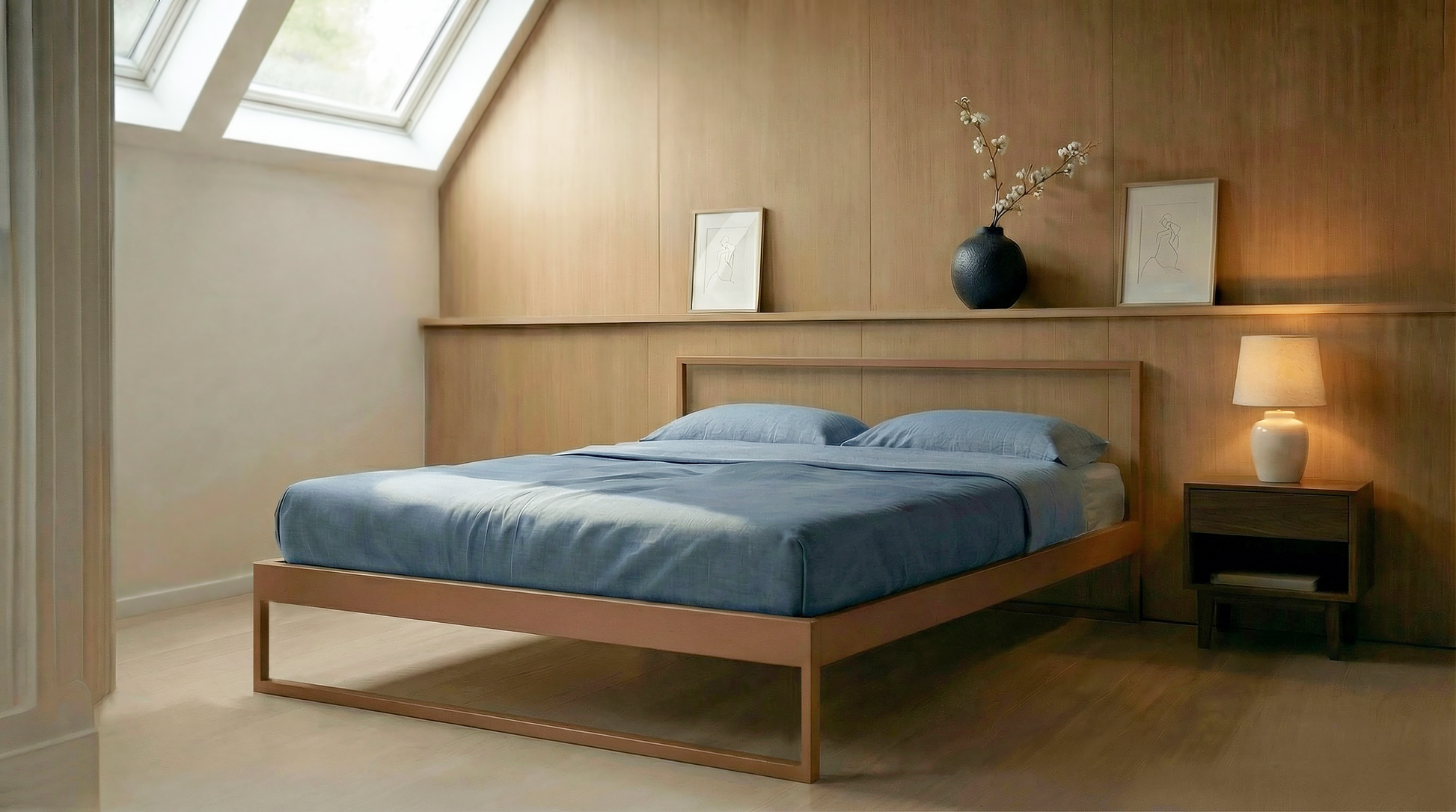 Minimalistisch metalen bedframe in moderne slaapkamer – duurzaam metalen bed voor wie een metalen bed wil kopen
|
Minimalist metal bed frame in modern bedroom  – durable minimalist metal bed design
|
Minimalistisches Metallbett in modernem Schlafzimmer  – langlebiges minimalistisches Metallbett
|
Cama de metal minimalista en dormitorio moderno