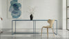 Blauw metalen eettafel